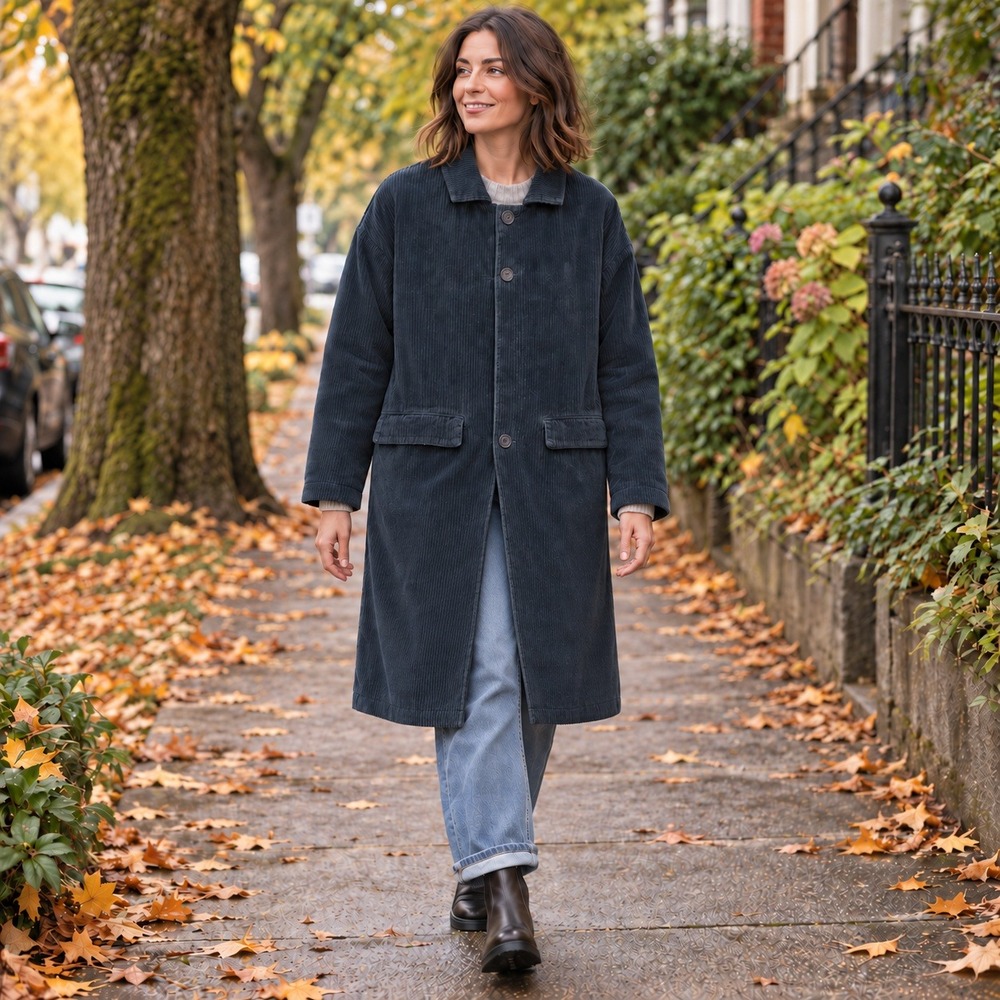CP Shades Morgan Coat XS Ink Blue Gray Wide Wale Corduroy Oversized USA